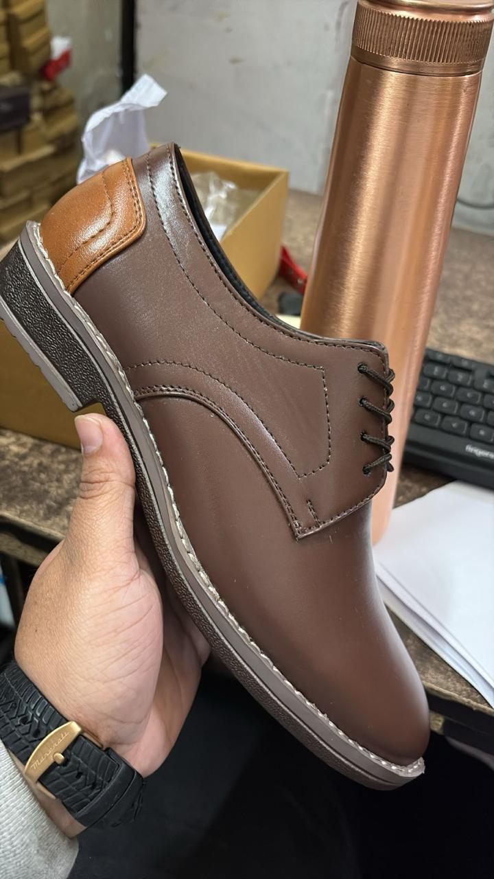 Stylish Vegan Leather Semi Casual Brown Lace Up Shoes - Size = 10