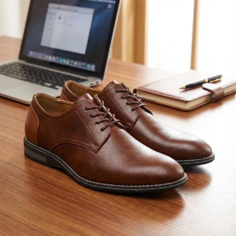 Stylish Vegan Leather Semi Casual Brown Lace Up Shoes - Size = 10